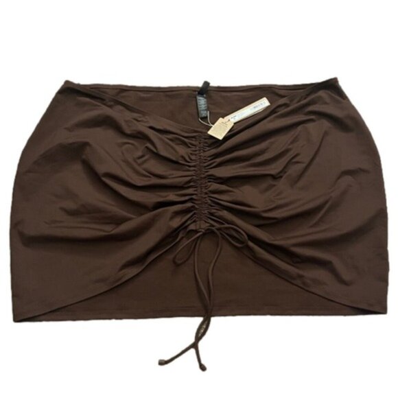 SKIMS Ruched Mini Skirt In Cocoa Brown Drawstring Front Plus Size 4X NWT MSRP 54 - Picture 1 of 6